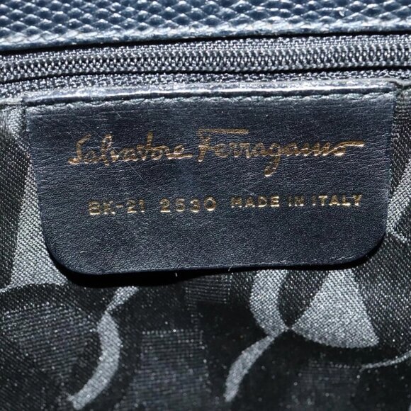 Salvatore Ferragamo Tote Bag Leather Embossed Navy Gold Auth - Picture 14 of 16
